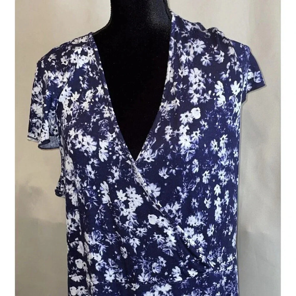 Juicy Couture  Size XXL Dress Blue White Floral Hi Low Maxi Flutter Sleeve NEW - Picture 2 of 10